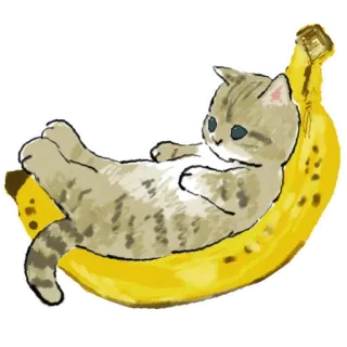 🍌 gato, plátano, gatito, lindo, kawaii, relajante, tranquilo whatsapp sticker