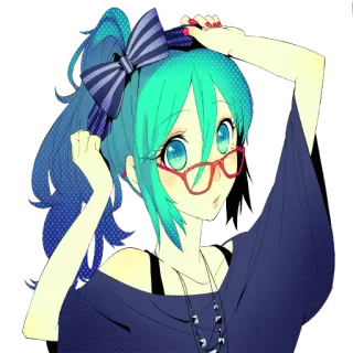 😎 fille anime, mignon, lunettes, noeud, illustration, dessin animé, manga telegram sticker