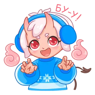 👻 БУ-У! Anime, Dessin animé, Mignon, Démon, Casque, Monstre whatsapp sticker