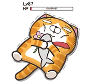 😪 Lv87 HP кот, мультфильм, уровень 87, рыба, цветок, аниме telegram sticker