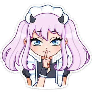🤫 Anime, メイド (Maid - Katakana), Démon, Fille, Mignon, Chut, Doigt, Secret telegram sticker