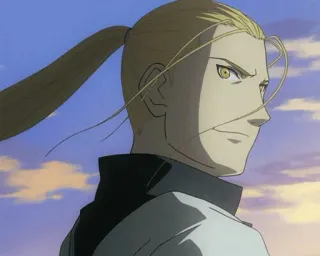 😏 Olivier Mira Armstrong Fullmetal Alchemist Anime, Personaggio, Fullmetal Alchemist, Olivier Mira Armstrong, Generale, Capelli Biondi, Coda di Cavallo, Sicuro di sé telegram sticker