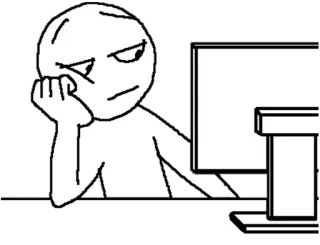 😕 bored, computer, meme, stick figure, internet telegram sticker