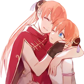 😊 Anime, Cartone animato, Ragazza, Abbraccio, Carino, Capelli rossi, Sorella telegram sticker