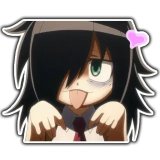 😝 Tomoko Kuroki WataMote anime, dziewczyna, słodkie, śmieszne, zawstydzony whatsapp sticker
