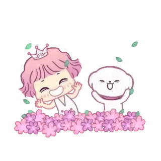 💕 carino, cartone animato, ragazza, cane, fiori, kawaii telegram sticker