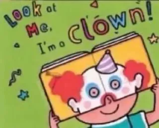 🍄 Look at Me, I'm a clown! clown, child, book, party, drawing telegram sticker