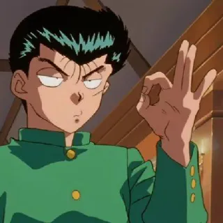 👌 Yusuke Urameshi Yu Yu Hakusho аниме, знак OK, персонаж, зеленая форма, самодовольный telegram sticker