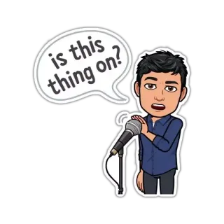 👨‍🎤 is this thing on? микрофон, речь, bitmoji, мультфильм, комедия, аудио telegram sticker