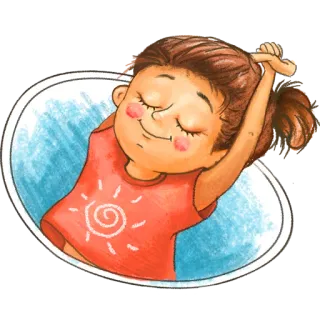 😌 fille, soleil, joyeux, dessin animé, enfant, illustration, mignon, autocollant whatsapp sticker