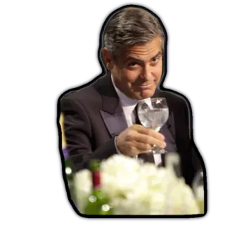 😉 George Clooney actor, celebrity, man, drinking, wine, toast whatsapp sticker
