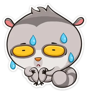 😓 lémurien, triste, sueur, dessin animé, autocollant, animal, épuisé, anxiété whatsapp sticker