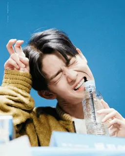 🌦 man, asian, eating, water bottle, portrait, korean telegram sticker