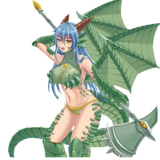 💚 anime, dragon, monster girl, fantasy, armor, spear telegram sticker