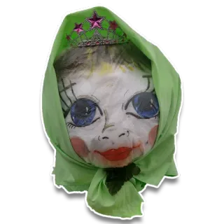 💁 muñeca, princesa, verde, cara, máscara, manualidad infantil, casero, disfraz whatsapp sticker