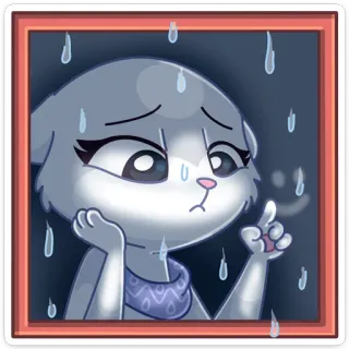 ☹️ triste, perro, dibujos animados, lluvia, ventana, melancolía, lindo telegram sticker
