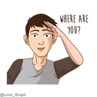 😀 WHERE ARE YOU? question, searching, cartoon, looking, hand telegram sticker