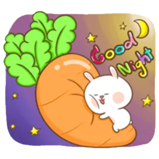 😴 Good Night buenas noches, conejo, zanahoria, estrellas, luna, lindo, dibujos animados whatsapp sticker