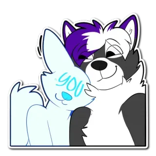😊 you furry, anthropomorphic, hugging, affectionate, cute, cartoon, wolves telegram sticker