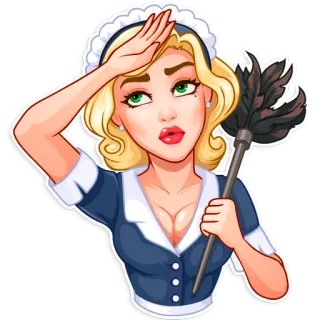 🗑 maid, cleaning, housekeeping, blonde, woman, cartoon telegram sticker