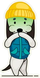 🤢 สุนัข, หนาว, ฤดูหนาว, หมวก, เสื้อแจ็คเก็ต, การ์ตูน telegram sticker