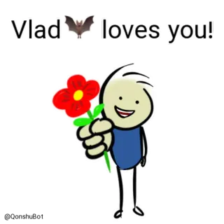 ❤️ Vlad Vlad loves you! con dơi, tình yêu, hoa, hoạt hình, nhân vật, Ngày Valentine whatsapp sticker