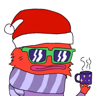 🎅 boże narodzenie, czapka świętego mikołaja, kreskówka, kawa, postać, święto, zima telegram sticker
