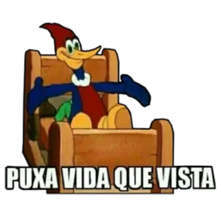 🌅 Woody Woodpecker PUXA VIDA QUE VISTA cartoon, woody woodpecker, retro, funny, bird, chair telegram sticker