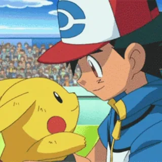 🫂 Ash Ketchum Pokemon โปเกมอน, อนิเมะ, ปิกาจู, แอช, มิตรภาพ telegram sticker