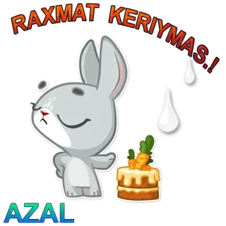 😏 RAXMAT KERIYMAS Hase, Cartoon, süß, Tier, Illustration, Kuchen, Karotte telegram sticker