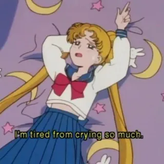 😢 Sailor Moon I'm tired from crying so much. anime, kartun, lelah, menangis, sedih whatsapp sticker