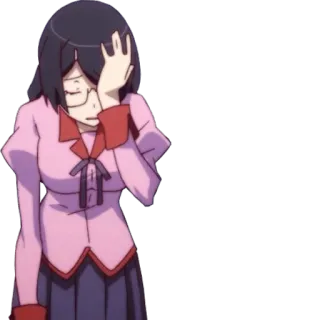 😞 อนิเมะ, ผู้หญิง, แว่นตา, เอามือกุมหน้า, หงุดหงิด telegram sticker