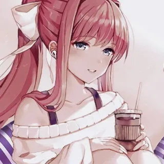 📄 Monika Doki Doki Literature Club! Anime, Fille, Mignon, Boisson, Doki Doki Literature Club telegram sticker