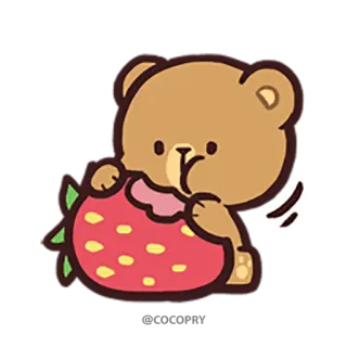 🍓 ours, dessin animé, fraise, mignon, animal, dessert whatsapp sticker