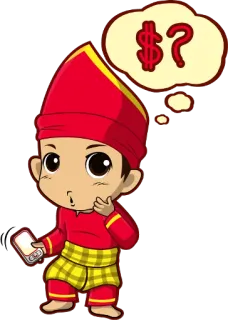 🕵 uang, berpikir, kartun, pakaian adat, pertanyaan telegram sticker