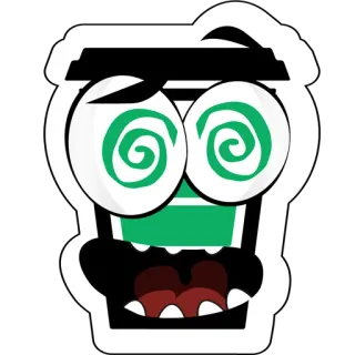 😜 кофе, сумасшедший, смешной, мультфильм, спиральные глаза telegram sticker