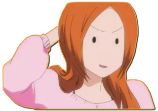 😅 Orihime Inoue Bleach anime, irritated, annoyed, orange hair telegram sticker
