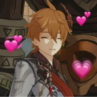 💞 Tartaglia Genshin Impact Tartaglia, Genshin Impact, anime, videojuego, corazones, amor, lindo whatsapp sticker