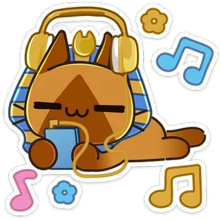 🎧 cat, headphones, music, cute, kawaii, cartoon, listening, Egyptian telegram sticker