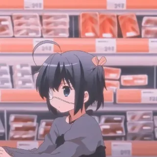 🥺 anime, girl, cute, supermarket, one-eyed telegram sticker