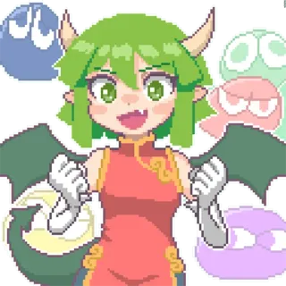 😀 аниме девушка, пиксель арт, рога, улыбается, милая, цифровое искусство telegram sticker