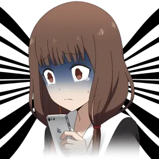😰 @Y2LAB аниме, девушка, грустно, телефон, обеспокоена telegram sticker