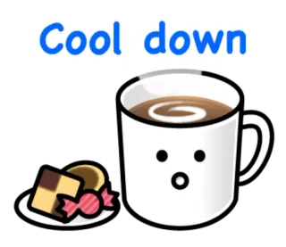 😬 Cool down coffee, cool down, mug, relax, dessert, sweets telegram sticker