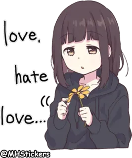 🤔 love. hate. love... Аниме девушка, Цветок, Любовь, Ненависть, Милый, Эмоциональный telegram sticker