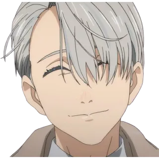 😊 Victor Nikiforov Yuri on Ice Аниме, Мультфильм, Персонаж, Улыбается, Виктор Никифоров, Yuri on Ice whatsapp sticker