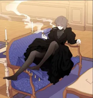 😒 woman, smoking, chair, indoors, elegant telegram sticker