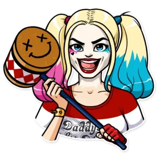 😈 Harley Quinn Daddy харли квинн, dc comics, злодей, молот, блондинка, макияж telegram sticker