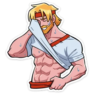 ⭐ man, sweat, workout, muscles, fitness, towel, cartoon, athletic telegram sticker
