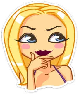 😏 blondes Mädchen, Frau, Cartoon, denkend, nachdenklich, blonde Haare, Grinsen telegram sticker