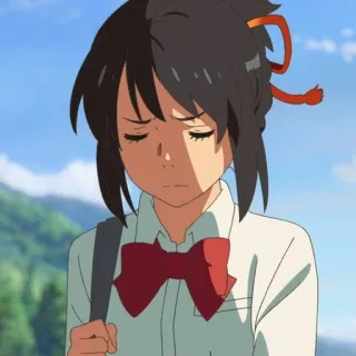 🍣 Miyamizu Mitsuha Your Name Anime, Personnage, Uniforme scolaire, Triste, Miyamizu Mitsuha, Your Name telegram sticker